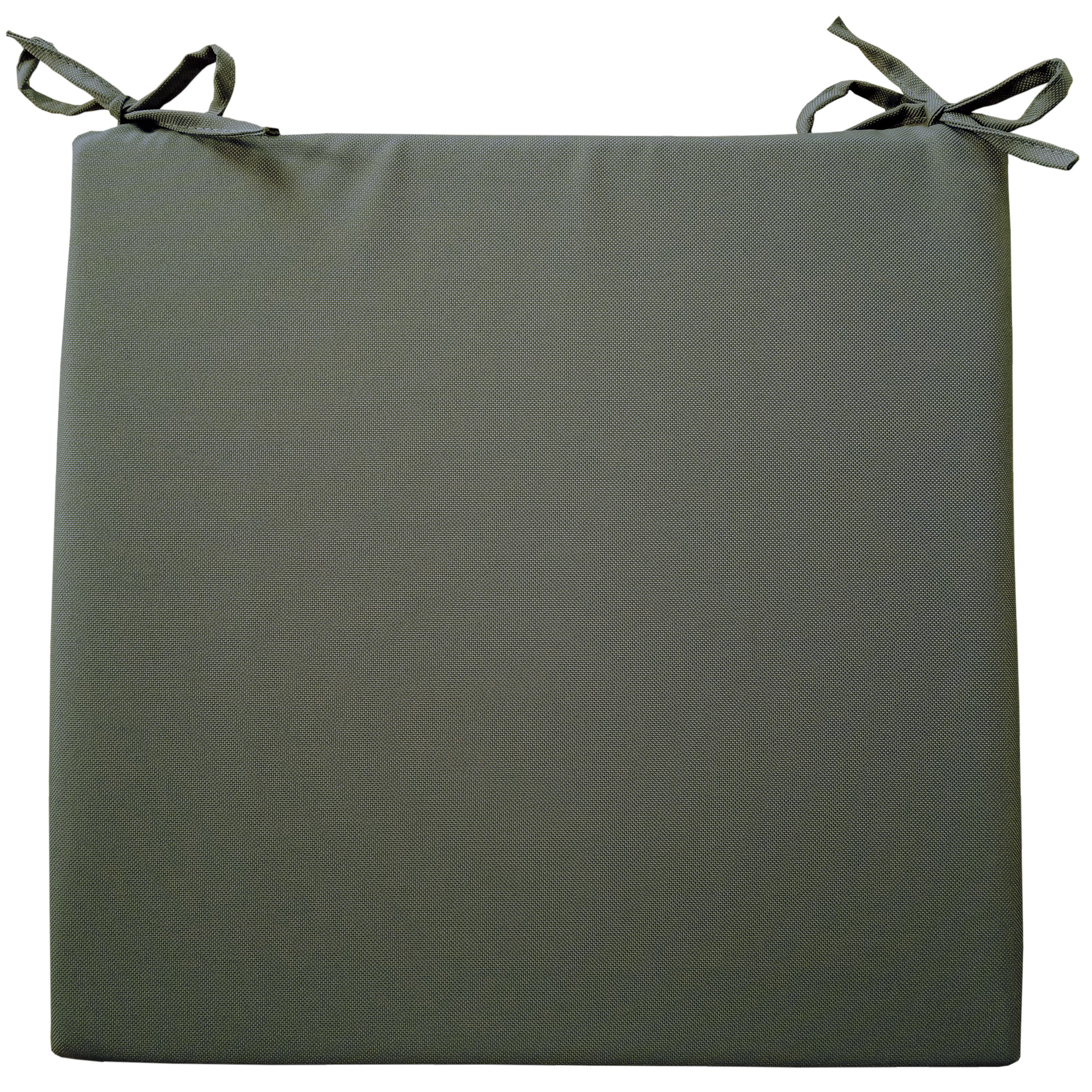 Beżowa poduszka w kształcie kwadratu na krzesło ogrodowe.