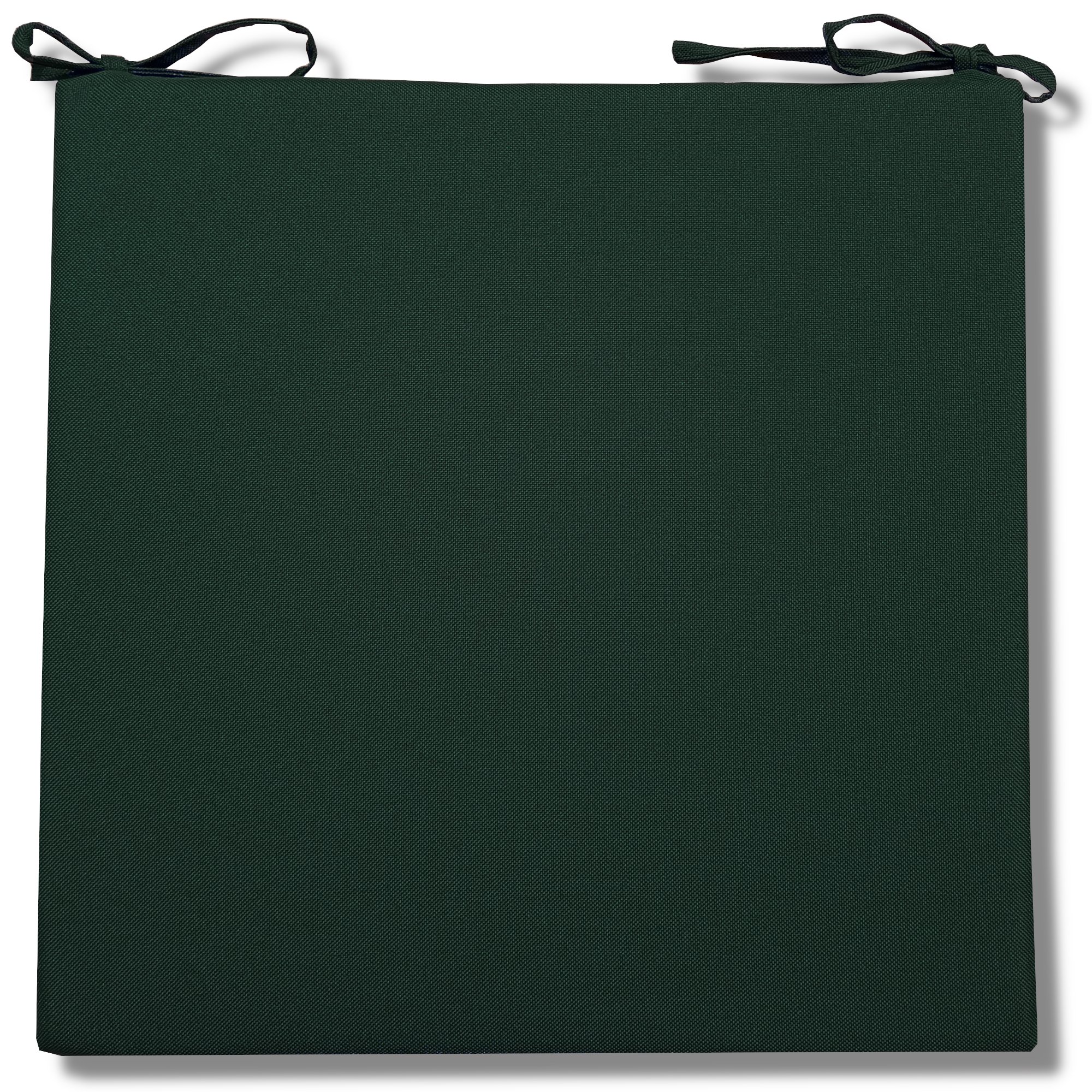 Zielona poduszka w kształcie kwadratu na krzesło ogrodowe.