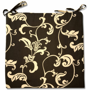 Brązowa poduszka na krzesło z kwiatowym ornamentem lilijki w kolorze kremowym.