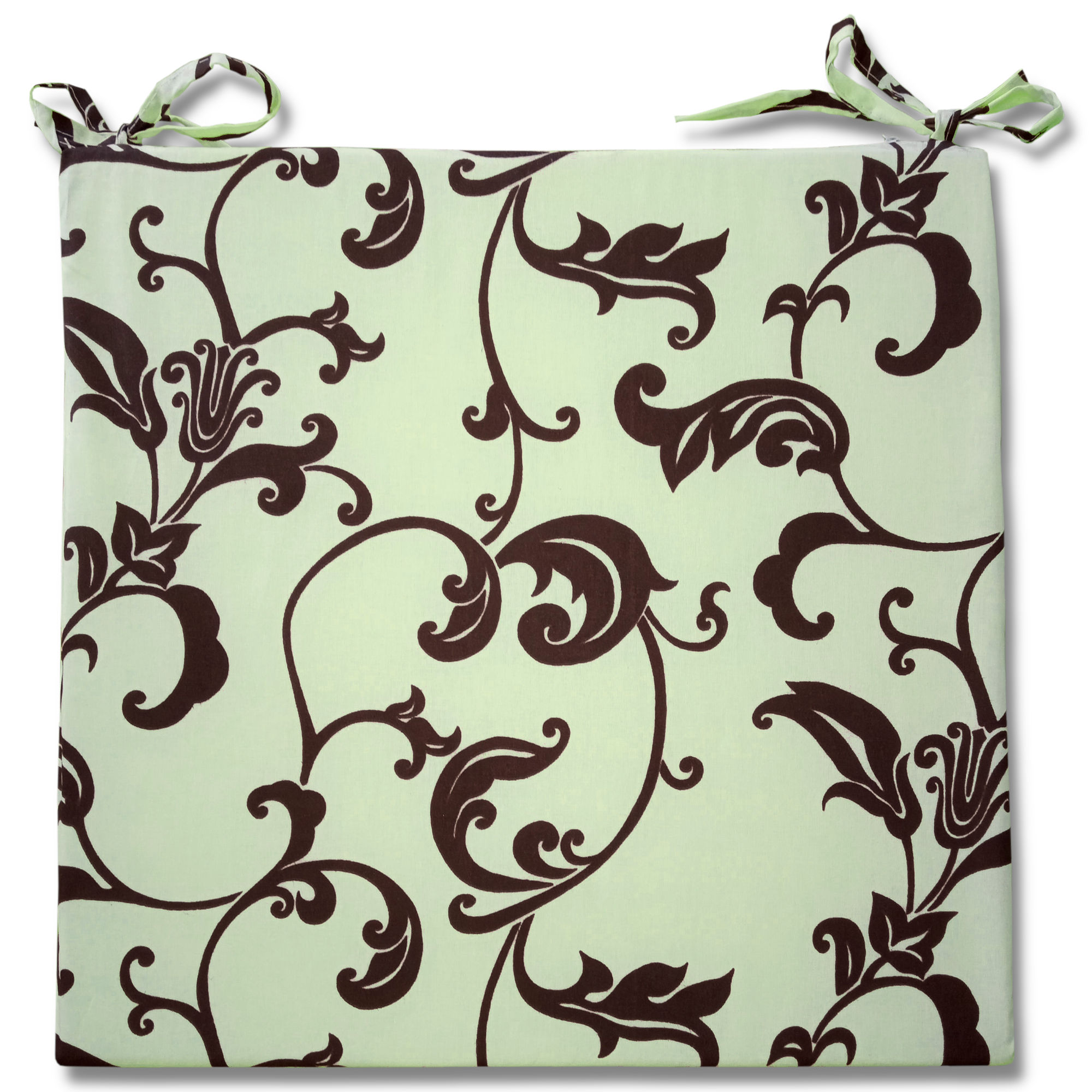 Kremowa poduszka na krzesło z kwiatowym ornamentem lilijki w kolorze brązowym.